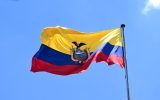 Ecuadorian flag flying in Quito city, Ecuador.